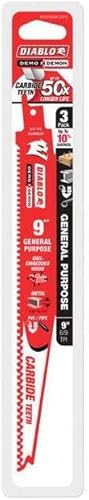 Miniatura 6 de Diablo Demo Demon DS0909CGP3 - Hojas de sierra recíproca de dientes de carburo para cortes generales, diseño de dientes de carburo, 9 pulgadas de