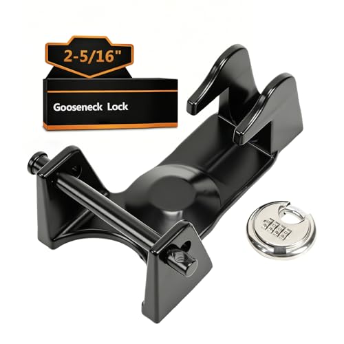 GEARBONE Gooseneck Hitch Lock Heavy-Duty Anti-Theft Trailer Lock with Keyed Padlock Pressure-Resistant 2-5/16 Ball TL-50 Coupler Trailer Lock for RVs Flatbeds & Livestock Black