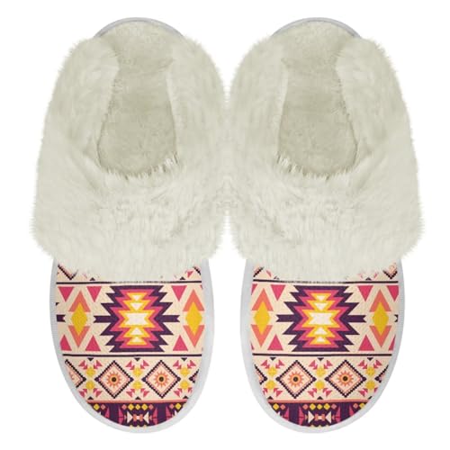 House Slippers Fuzzy Slip-on Slipper for Women Men Southwestern Aztec Slippers Warm Comfy Slippers Home Shoes