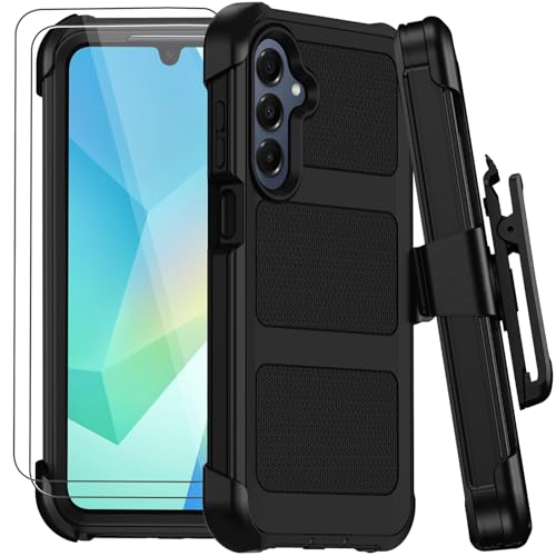 for Samsung Galaxy A16 5G Case with Belt Clip Holster & Kickstand,Military Grade Drop Tested Shockproof Heavy Duty Rugged Cover,w/2X Screen Protectors Defender Bumper Protective Cases (Black)