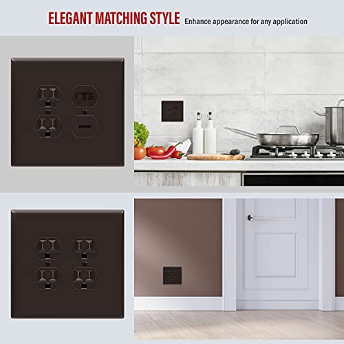 Image of ENERLITES Double Duplex Receptacle Cover, Two Gang Outlet Wall Plate, Oversized 2-Gang 5.5 inch x 5.5 inch, Unbreakable Polycarbonate Thermoplastic, UL Listed, 8822O-BR, Brown