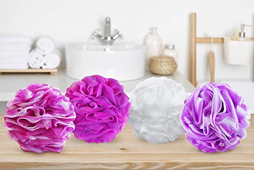 Loofah Bath Sponge Xl 75G Set Of 4 Bright Colors By À La Paix - Soft Exfoliating Shower Lufa For Silky Skin - Long-Handle Mesh Body Poufs- Women And Men’s Luffas -Large Scrunchy- Full Cleanse & Lather #TOP4