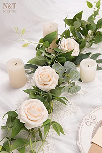 N&T Nieting Roses Artificial Flowers, 25Pcs Fake Flowers Foam Roses For Diy Wedding Bridal Bouquet Baby Shower Party Cake Wall Decoration, Cream #TOP1