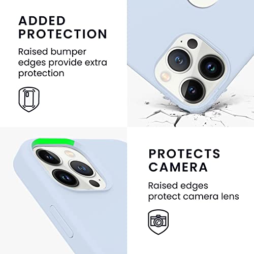 Image of Elzzi Microfiber Logo Cut Cover Compatible for iPhone 13 Pro Max Case Cushion Liquid Soft Silicone Gel Rubber Cases Full Body Protective Shockproof Back Cover 6.7 inch, Mist Blue