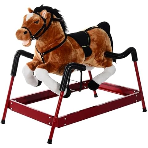 Qaba Durable Plush Toddlers Spring Rocking Horse, Bouncing Rocker Toy with Realistic Sounds Cover