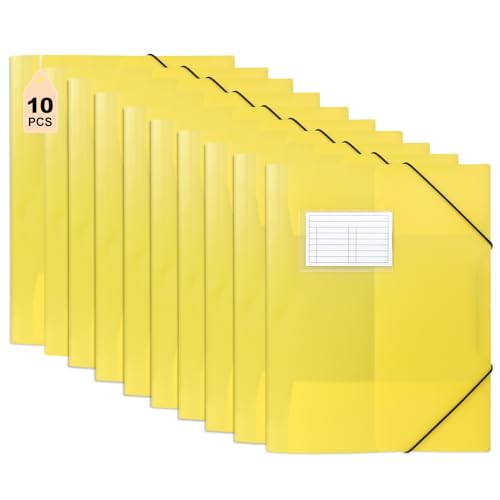 DoocliB Sammelmappe a4,10 Stück Eckspanner-Mappe aus Kunststoff, Kinder Eckspannermappe aus Kunststoff,Schnellhefter mit Innenklappen & Gummizug,Stabile Einschlagmappe aus Plastik(Gelb 10 Stück)