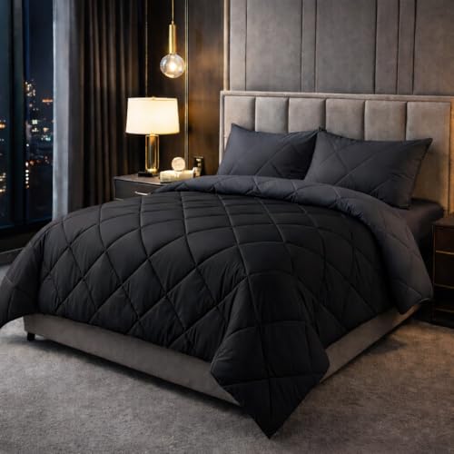 Image of Dual Tone Reversible Ultra-Soft Cotton Comforter Double Bed | 90x100 Inch | Filled with Pure Microfiber | All-Season Premium Comforter (Black & Charcoal)