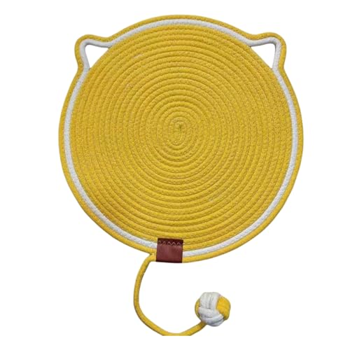 猫 用 爪 とぎマット、コットンロープパッド、ボールおもちゃ付き、室内猫用丸型水平床猫用爪とぎパッド、床、壁、ソファ、カーペット (大きいサイズ:50cm,イエロー)