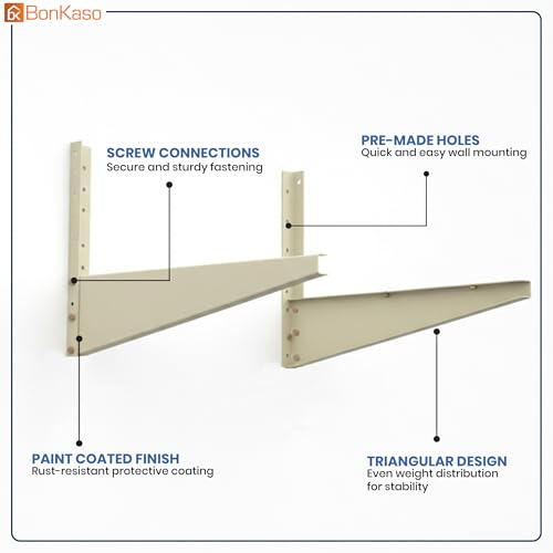 Image of BonKaso Heavy Duty AC Stand for Outdoor Unit | Mild Steel Rust Proof Wall Mount Bracket with Powder Coated Finish | Supports Up to 200kg | AC Outdoor Unit Stand with Fasteners | Pack of 1