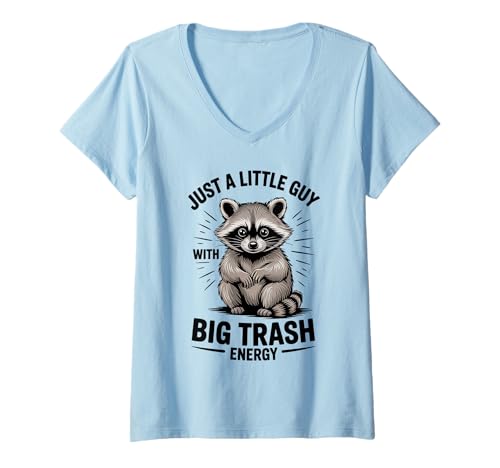 Womens Funny Raccoon Meme Humor Raccoon Trash Energy Fun Vintage V-Neck T-Shirt