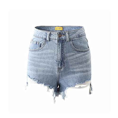 Short en denim taille haute à bord brut et franges pour femme en été