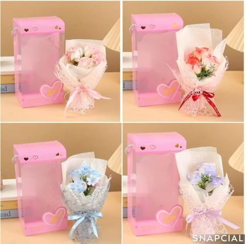 Image of Yadava Artificial Red Rose Flower for Valentine Day Gift Romantic Gift for Girlfriend Boyfriend Husband Wife | Cute Star Keychain, Message Bottle & Love Cards in Premium Gift Box (Pink Bouquet)