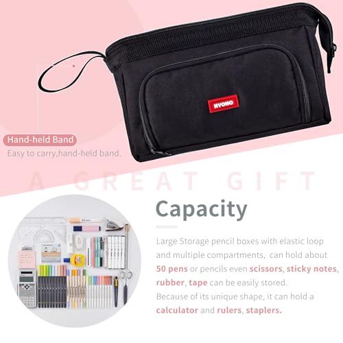 Image of HVOMO Pencil Case Large Capacity Pencil Pouch Handheld Pen Bag Cosmetic Gift for Office School Teen Girl Boy Men Women Adult (Black)