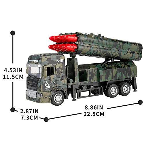 Youlechen Missile Launch Toy Vehicle Missile Launchable Alloy Truck Pull Back Military Vehicle Model Lights & Sounds Pretend War & Action 8 Missiles Military Die Cast Car Fighting Gift-Multicolor