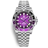 OHUGNA Pagani Design Watch GMT Watches for Men Automatic 40MM Date 100M Waterproof Stainless Steel Sapphire Glass Mechanical Wristwatches Men's Sports Watch (Black Purple-5)