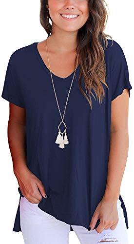 AMORETU - Camiseta - Manga Corta - para mujer Azul azul marino 38 ES/40 ES=S