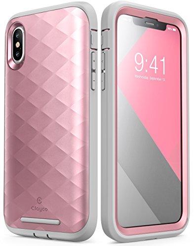 Clayco iPhone Xs Case, iPhone X Case, Hera Series Full-Body Rugged Case with Built-in Screen Protector for Apple iPhone Xs 2018/iPhone X 2017 Release (Rosegold)