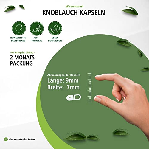 Fairvital | Knoblauch Kapseln 500mg - 100 Softgels - schluckfreundlich - enthält Alliicin - Knoblauch 100:1 Extrakt - HOCHDOSIERT & geruchslos