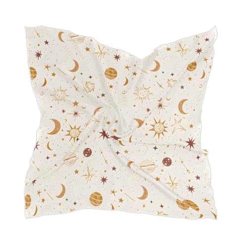 Women's Square Silk Hair Scarves and Wraps Headscarf Stars Moons Planets Head Neck Scarf Bandana 24inch
