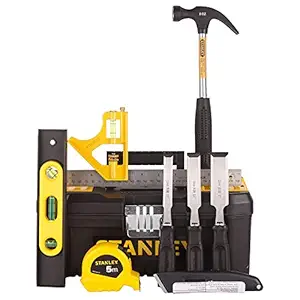 STANLEY CARPENTER-KIT 7-Piece All-in-One Kit for Home, DIY & Carpenting Use - Includes Hammer, Measuring Tape, Utility Knife, Torpedo Level, Combination Square, 6 Months Warranty, YELLOW & BLACK