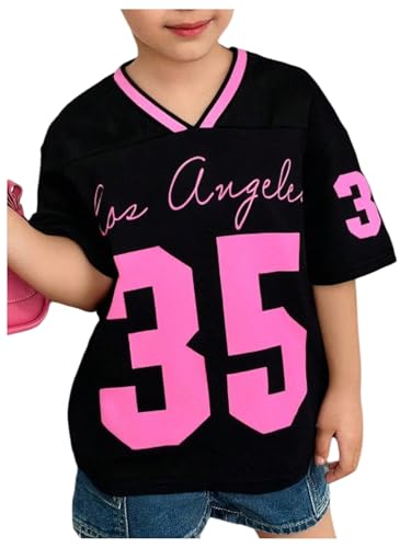 Image of WDIRARA Toddler Girl's Jersey Shirt Number Graphic Tee Short Sleeve V Neck Top
