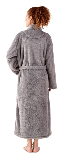 KORBLISS Robes for Women –Premium Womens Plush Soft Robe Fluffy, Warm, Fleece Sherpa Shaggy Bathrobe, Soft Warm Womens Robe with Pockets and Belt, Light Grey, Large — view 3
