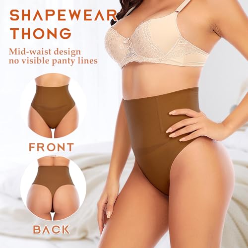 Image of Werena Tummy Control Thong Shapewear for Women High Waist Shaping Underwear Seamless Thongs Panties