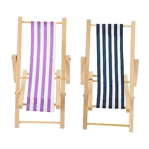 NAMOARLY Dollhouse Miniature Furniture 2pcs Wooden Beach Lounger Model Miniature Deck Chairs for