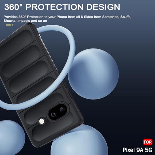 Image of TheGiftKart Liquid Silicon Back Cover Case for Google Pixel 9A | Shockproof Military Grade Protection | Micro-Fibre Cloth On Inner Side | Built-in Anti-Slip Grip Case Cover for Pixel 9A (TPU, Black)