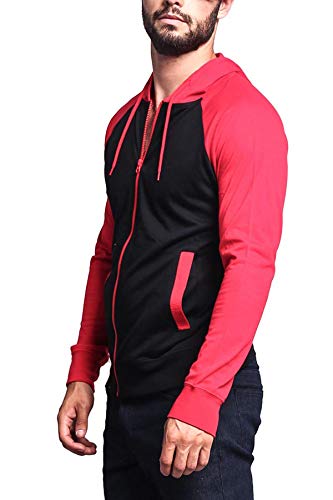 Men's Raglan Lightweight Zip Up Hoodie Sweatshirts TH864 - Black/Red - 4X-Large - A4G2