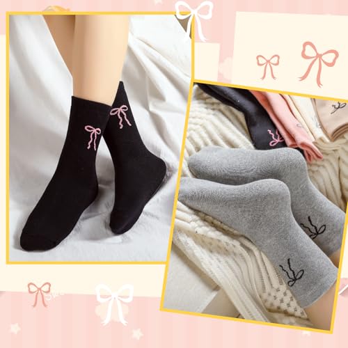 Image of Shyyween 5 Pairs Bow Warm Thick Socks for Women Cute Embroidery Socks Winter Thermal Warm for Ladies
