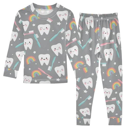 Pajama Sets Long Sleeve Toothbrushes Teeth Rainbows Stars Soft Comfy Sleepwear 2 Piece PJS 3-8T