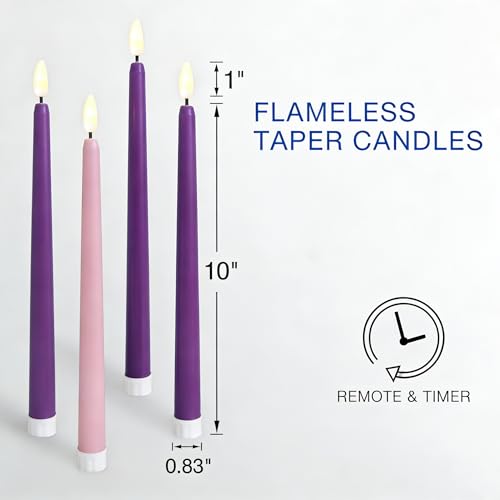 Image of Advent Christmas Flameless Taper Candles with Remote Set of 4