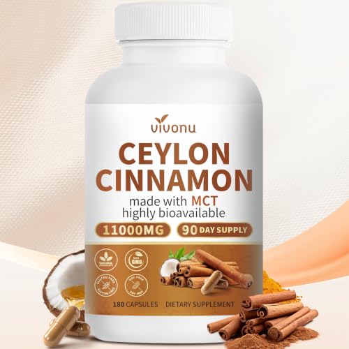 2-in-1 Organic Ceylon Cinnamon with MCT Oil Supplements Capsules 90 Day Supply Authentic Sri Lankan Source Liposome Highly Bioavailable Energy & Metabolism Support Non-GMO Gluten Free 1 Bottle