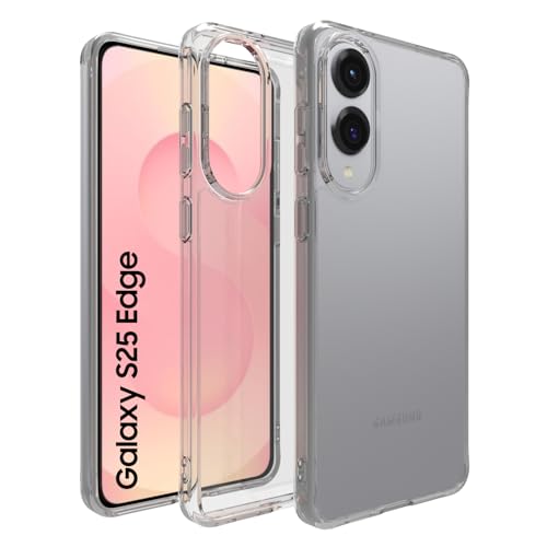 Image of RIGGEAR Shockproof Clear Hybrid Armor Back Cover Case for Samsung Galaxy S25 Edge (Transparent PC with TPU Bumper)