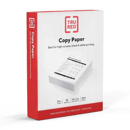 Staples TRU RED Printer Paper, 8.5" x 11", Designed for High-Speed Printers, 92-Brightness, White Color (500 Sheets/Ream)