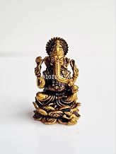 Small Ganesha on Kamal Idol | 100% Pure Brass | Handcrafted Miniature Statue for Car Dashboard | Lightweight & Divine for Puja, Decor & Gifting