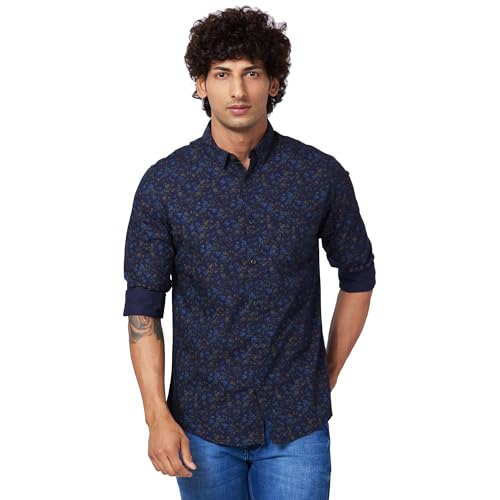 Image of Spykar Men's Cotton Poplin Slim Fit Full Sleeve Causal Printed Shirt