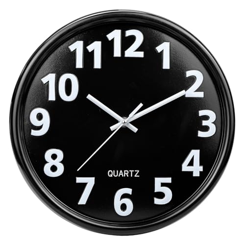 Plumeet Reloj de Pared Grande de 30cm, Relojes Decorativos de Cuarzo silencioso Que no Hace tictac, Gran Pantalla de números tridimensionales, con Pilas (Negro)