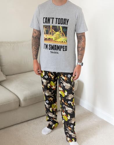 Vanilla Underground Shrek Mens Grey Short Sleeve Long Leg Pyjama Set| Donkey Character Print Sleepwear2