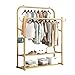 Coat rack HAIYU - Metalowy stojak, sypialnia / wejście szafa o dużej pojemności, wolnostojący stojak na ubrania do wewnątrz, dwubiegunowy stojak do suszenia z 2-poziomową półką do przechowywania, złoty (rozmiar: 80 cm)