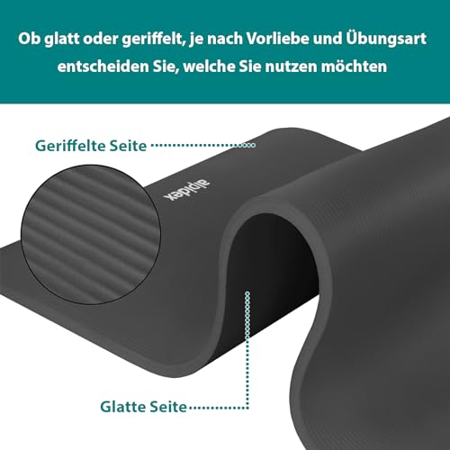 ALPIDEX Yogamatte Extra Dick 1,5 cm Gymnastikmatte 3 Größen E-Book rutschfest Phthalatfrei Fitness Matte Turnen Pilates Sport Physio HIIT Yoga Trainingsmatte Isomatte, Anthracite, 190 x 80 x 1.5 cm