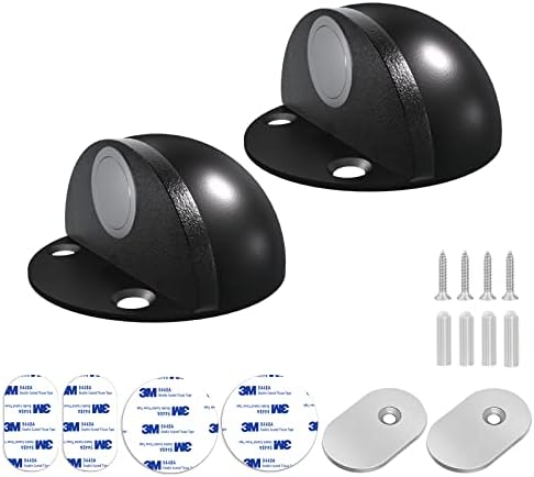 Magnetic Door Stoppers, No Drill Door Stops Magnetic Floor Mount Door Stopper, Self Adhesive, Black Magnet Door Stop Wall Protector Door Catch Door Holder, 2 Pack