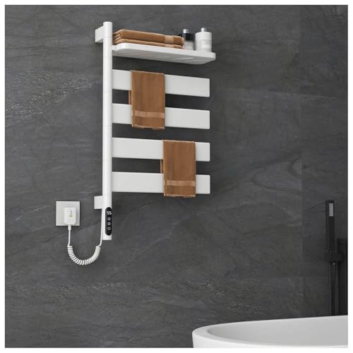 Radiador Toallero Electrico, Calentador De Toallas para Baño Orientable 180 con Temporizador,Pantalla LED Y Control De Temperatura, Toalleros Calefactores para Baño Bajo Consumo,White