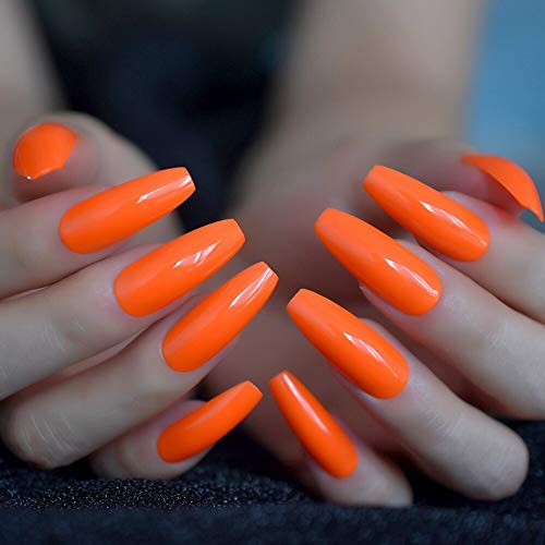 Amazon Com Coolnail Fashion Solid Color Neon Orange Extra Long Ballerina Coffin Uv False Nails Flat Finger Fake Nail Press On Party Salon Nail Art Beauty Personal Care