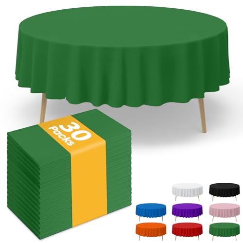 Niuara Green Plastic Table Cloth - 30 Pack 84" Round Disposable Tablecloths for Round Tables, Waterproof Table Cover for Holiday Parties & Gatherings