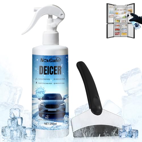 NoxGule Spray Descongelador para Refrigeradores, Spray Descongelador para Congelador, Spray Quita Hielo Coche, Raspador para Quitar Hielo, Apto para Frigoríficos, Automóviles, 250 ml