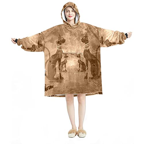 Sweat à capuche surdimensionné chat égyptien en flanelle sherpa pour adulte