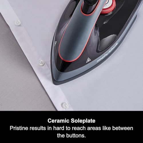 Morphy Richards Power Steam Elite + Steam Generator Iron, Ceramic Non-stick Soleplate, 310g Steam Boost, 200g Steam Output, 6 Bar, Auto Clean, 1.3L Water Tank, 1.8m Cord, 2400W, Black/Red, 332013