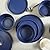 Asian Style Round 24 Piece Stoneware Dinnerware Set for 8 With Unique Lipped Edges Matte Glaze Finish | Pretty Dark Blue Color Durable Dishwasher Microwave Safe